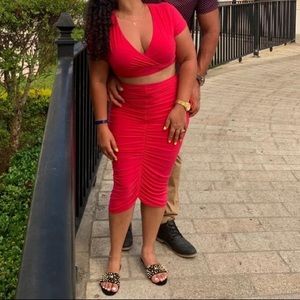 Ruched Skirt Two Piece Set